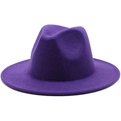 WONLINE Men Women Panama Hat Classic Wide Brim Fedora Hat Casual Wool Felt Sun Jazz Hats Unisex Classic Fedora Hats Fashion Autumn Winter Headwear Trilby Cap (Purple,M) Cover
