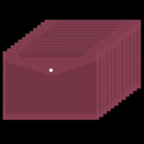 Plastic Wallets Folder - 12 Pack A4 Clear Document Folders Plastic Popper Wallet with Button Closure (Clear)