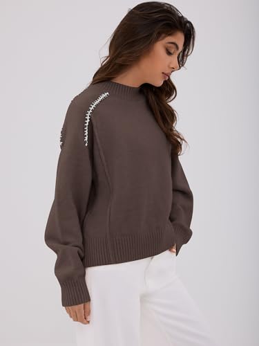 ZAFUL Sweaters for Women Crewneck Loose Fit Long Sleeve 2025 Fall Fashion Contrast Knit Pullover Tops