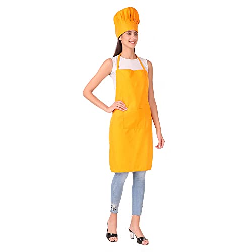Image of KODENIPR CLUB Kitchen Apron With Cap Set for Women /Men Chef (Yellow)