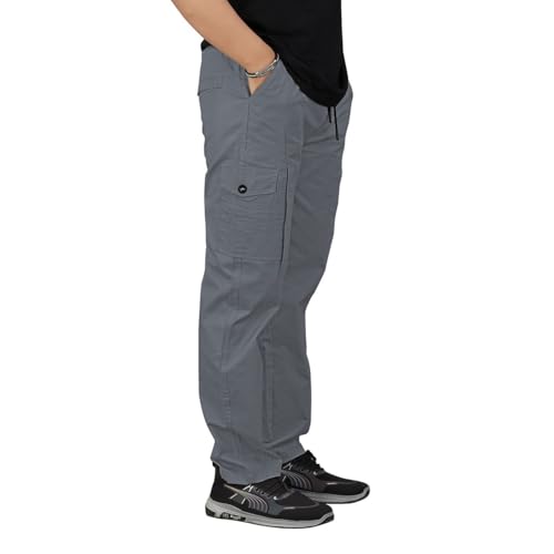 Image of Unisex 100% Cotton Cargo Pants for Men & Women | Multi Pocket Utility Combat Trousers | Regular Fit | Breathable Durable Fabric | Casual Travel Outdoor Wear | Color Dark Grey | Size (30-40)