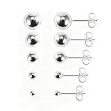 5 pares de aretes de tuerca de plata de ley, bola de plata de ley, aretes de bola pulidos simples, joyería hipoalergénica para orejas sensibles, 3/4/5/6/7 mm, varios tamaños para combinar con la