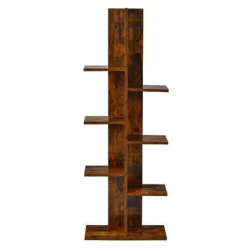 HOMASIS Libreria Verticale a Colonna da Terra a 7 Livelli, Libreria ad Albero in Legno, Angoliera Libreria Scaffale per Salotto, Soggiorno, Ufficio, Portata di 40 kg, 50 x 20 x 141 cm (Marrone)