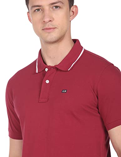 Arrow Men Burgundy Striped Collar Pique Polo Shirt