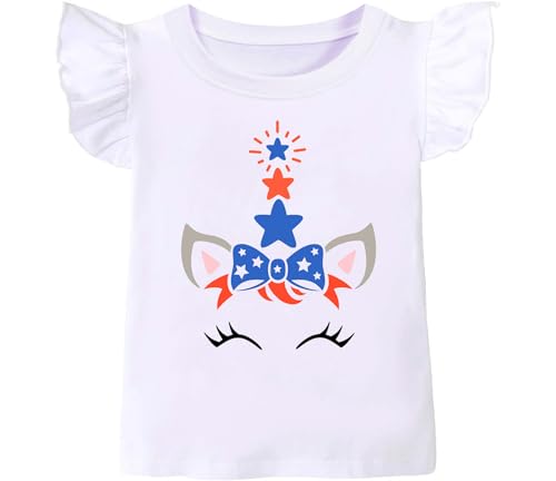 Image of Tkria July 4th Tank Top Girl Toddler 4th of July Shirt Baby Girl American Flag Shirt USA Ruffle Tee Girl Patriotic Outfit