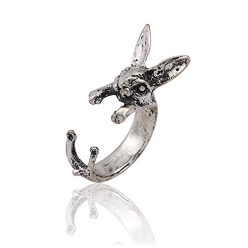 Zealmer Antique Silver Bunny Wrap Ring Vintage Handmade Animal Rabbit Rings for Women