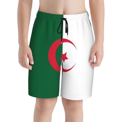 Flag of Algeria Youth Beach Pants, Soft and Breathable, with Drawstring Waist, Suitable for Sports and Leisure.3