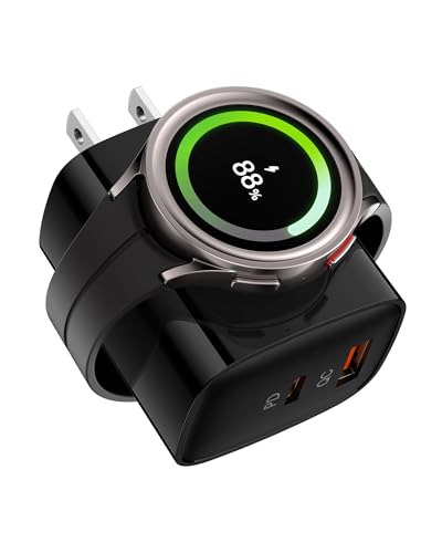 Samsung Galaxy Watch8 Charger, 3 in 1 Wireless Charging Cube for Galaxy Watch Ultra 8 Classic 7 6 5, Double Port USB C + USB A Fast Charger Wall Plug Power Block for Samsung A17 A16 A15 A36 S25-Black