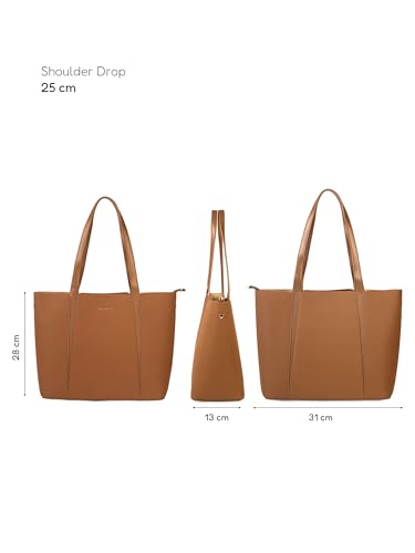 Image of Camille Tote Bag for Women with 3 Compartments & 14 inch Laptop Space, Minimalist Structured Shoulder Handbag with Magnetic Snap & Zipper Closure |