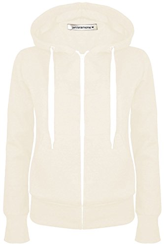 janisramone® Ladies Fleece Jackets Full Zip up With Pockets, Long Sleeves Plain Womens Hoodie, Warm Fleece Zip up Hoodie Women for Autumn and Winters, Solid Colors Hoodies Size 8-22 Cream
