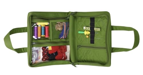Image of Yazzii Sewing Notions Tote Bag- Portable Sewing Accessories Organizer w Detached Sleeves -Green