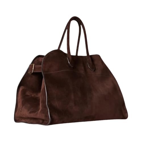 Image of Women's Suede Tote Bag - Large-Capacity Vintage Satchel, Brown Top-Handle Bag for Work and Travel