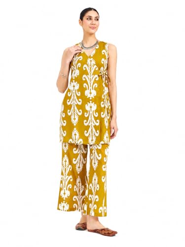 Image of FIORRA Women Mustard Yellow Printed Pure Cotton Kurta Set