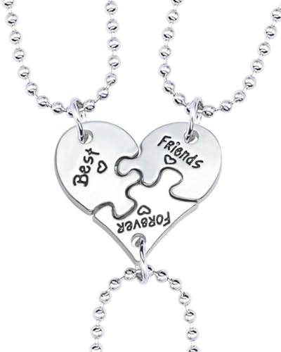LEEQ 1 juego de Puzzle y Llaveros de Acero Inoxidable con Grabado Best Friends Forever - Joyas Regalo para Mujeres y Niñas(tres buenos amigos)