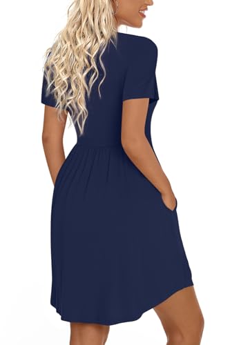 Image of LONGYUAN Womens Long Sleeve Dresses Casual Loose Fit Swing Dress Hide Belly with Pockets