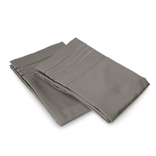 Image of Elegant Comfort Luxury Ultra-Soft 2-Piece Pillowcase Set 1500 Thread Count Egyptian Quality Microfiber Double Brushed-100% Hypoallergenic-Wrinkle Resistant, Standard /Queen Size, Grey