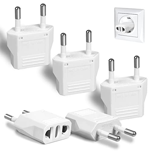 6 Pack US to Europe Plug Adapter – Type C European Travel Adapter, Wall Plug Power Converter for Europe (White)