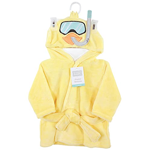 Image of Hudson Baby Unisex Baby Plush Animal Face Bathrobe, Scuba Duck, 0-9 Months