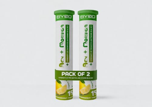 Image of ACV + Moringa Effervescent Tablets With Probiotics, Vitamin B6 & B12 Lemon Masala Flavor Digestion, Detox & Energy Support 15 Tablets Tube (Pack of-2)