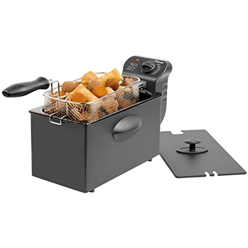 Bestron Öl-Fritteuse, Fritteuse Mit Kaltzonentechnologie, 3,5 Liter Fassungsvermögen, Stufenloser Temperaturregler Bis 190 °C, Teilweise Spülmaschinengeeignet, 2000 Watt, Schwarz, AF357B