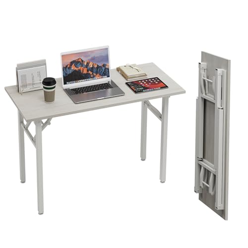 Image of TEMI Small Computer Desk Folding Table - 43.3 inch Foldable Office Desk, No Assembly, Perfect for Small Spaces in Bedroom, Dorm, or Apartment, Portable Mini Desk or Study Table Compact Design, White Ash