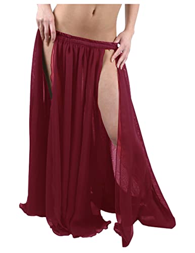 Indian Trendy Women's Chiffon Panel Skirt Double Layer with 2 Front Slits Skirt Belly Dance Tribal
