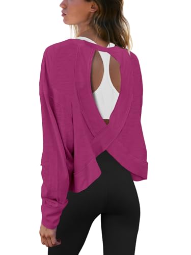 Image of Panadila Womens Open Back Workout Tops Long Sleeve Shirts