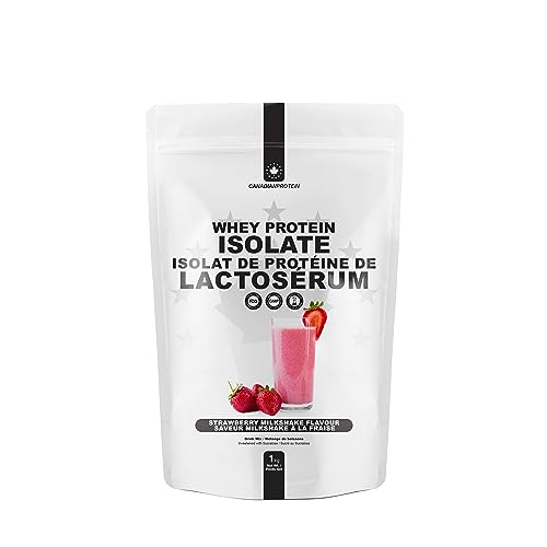 Canadian Protein 100% Whey Isolate 27g of Protein | 1 kg of Strawberry Milkshake Flavoured Low Carb Keto Friendly Workout Recovery Drink | Protein Powder Rich in BCAA Amino Acids