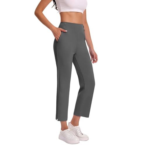 Work Pants Women High Waisted Office Elastic Capri Pants Plus Size Elastic Waist Casual Hiking Joggers with Pockets