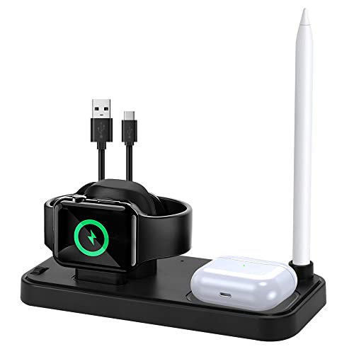 ASOG Ladestation für Apple Watch und Airpods Ladegerät für Apple Watch 7 5 6 4 3 2 1 45-38mm Watch Ladestationfür Airpods Pro/3/2 und Apple Pencil 1st 3in1 Wireless Charger(Schwarz) Cover