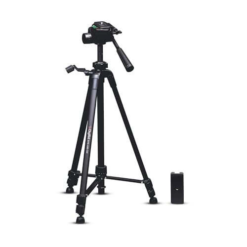 Image of Digitek (DTR 490 LW) Foldable Tripod Stand with Smartphone Holder, Pan Head & Quick Release Plate, 4.92ft Max Height, 4kg Load, Rubberised Legs, 3-Section Adjustable for DSLR & Smartphones
