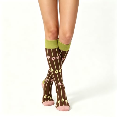 Image of Benefeet Womens Knee High Striped Checkered High Knee Socks Cotton Long Sports Tube Socks