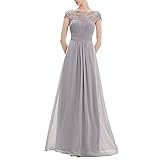 Lulupi Damen Maxikleid Chiffon Lang Abendkleider Cocktail Party Kleid, Frauen Elegant Spitzenkleid Bodenlang Brautjungfernkleid Ballkleid