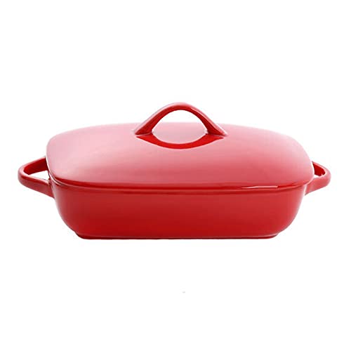 luckxuan Fuente para Hornear Plato de embarcadero Rectangular con Tapa, Plato de cazuela, cerámica con Tapa, Bandeja para Hornear para lasaña, Pastel, cazuela y Tapas Bandejas Horno (Color : Red)