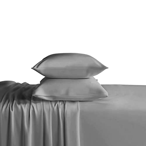 King Grey Sheet Set, 4 Piece Microfiber Bed Sheets，Soft Flat Bed Sheets Cover, Hotel Luxury 1800 High Thread Count Comfy Sheets, 18" Deep Pocket Fitted Sheets, Wrinkle Free-Grey #TOP1