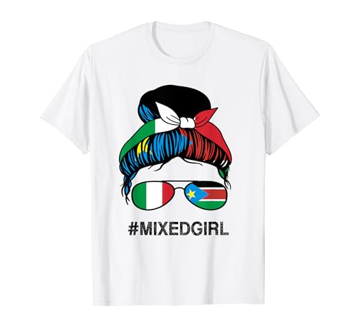 Sud Sudan Italia Bandiera Sud Sudanese Italiano Messy Bun Maglietta