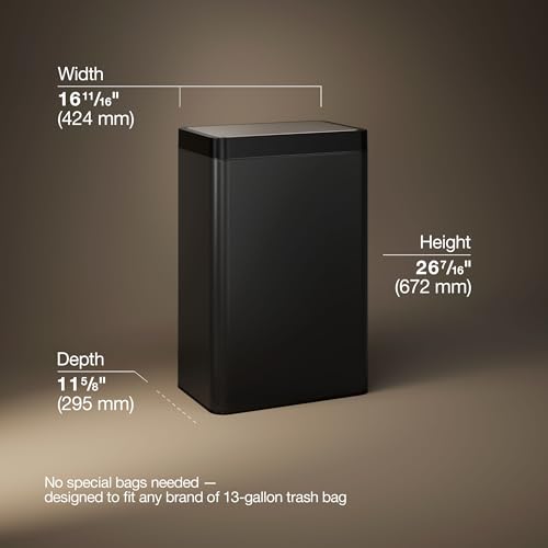 Image of Kohler 23825-BST 13-Gallon Touchless Black Stainless Steel Trash Can, Hands-Free Motion Sensor Lid, Durable, Fingerprint-Resistant, Easy to Clean, K-23825-BST