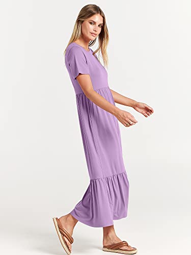 Image of ANRABESS Womens 2026 Summer Casual Maxi Dress A line Tiered Flowy Short Sleeve Crewneck T Shirt Beach Travel Long Dresses