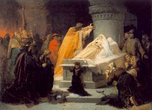 Peinture à l'huile art religieux médiéval, toile de la Canonisation de Sainte Élisabeth