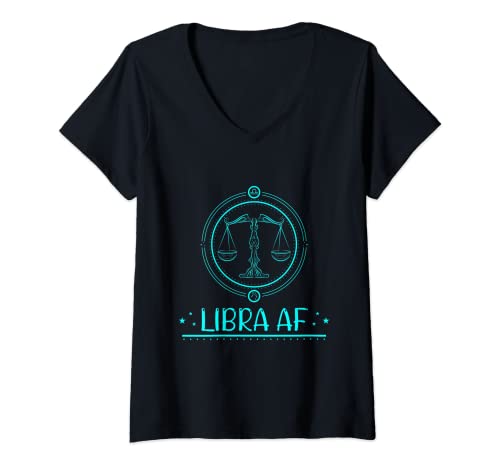 Mujer Libra Zodiac Sign Stars September October Birthday Camiseta Cuello V