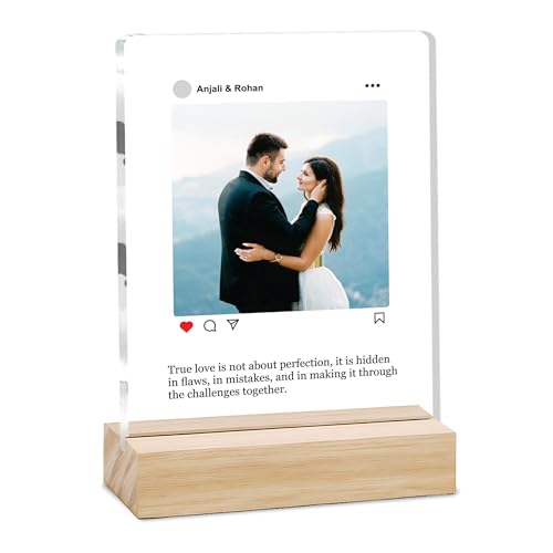 Image of Giftplease Customized Photo Frame with Wooden Stand | Transparent | Personalized Couple Picture Frame Gift for Girlfriend, Boyfriend, Husband, Wife |Anniversary, Wedding, Valentine s Day C 06