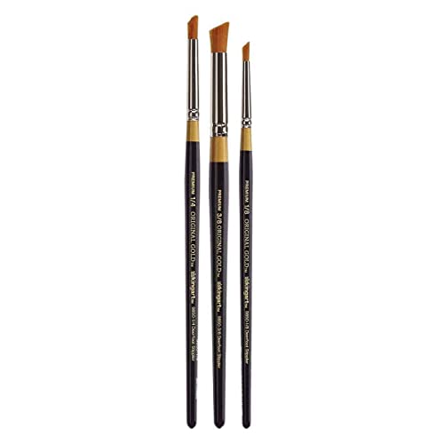 KINGART B-073 Premium 3 pc. Original Gold 9850 Series DEERFOOT STIPPLER Artist Brush Set, Synthetic Golden Taklon Hair for Acrylic, Oil, Watercolor and Gouache, Short Handle, 3 Sizes: 1/8", 1/4", 3/8"