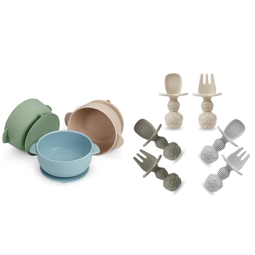 Image of PandaEar 3 Pack Baby Bowls & 6 Pack Silicone Baby Spoons and Fork