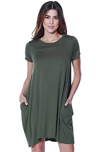 Alexander + David Women's Round Neck Short Sleeve Dress - Knit Tunic w/Pockets