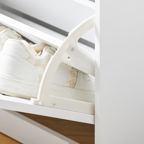 Haotian Small Shoe Storage Bench with Cushion, White Narrow Shoe Rack for Entryway, Small Shoe Cabinet with 2 Tiers Flip-Drawer, FSR195-K-W - Thumbnail 7