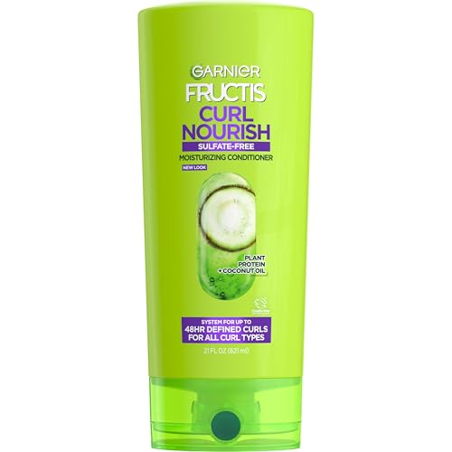 Garnier Fructis Curl Nourish Conditioner, Curly Hair Conditioner with Coconut Oil and Plant Protein, Up to 48HR Defined Curls for all Curl Types, 21 Fl Oz (Packaging May Vary)