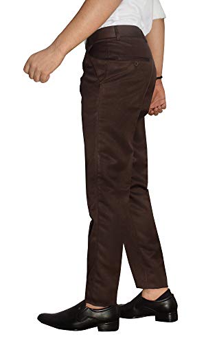 Image of KUNDAN Slim Fit Men Dark Brown Polyester Viscose Blend Trousers