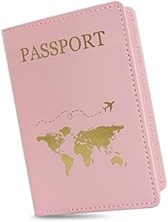 Grantop Passport Holder, PU Leather Passport and Card Holder Cover, Passport Holder Travel Wallet Case Organizer for Passport Ticket Card (Pink, 1 PCS)