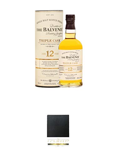 Balvenie 12 Jahre Triple CASK Single Malt Whisky 0,2 Liter (Halbe) + Schiefer Glasuntersetzer eckig ca. 9,5 cm Durchmesser Balvenie 12 Jahre Triple CASK Single Malt Whisky 0,2 Liter (Halbe) + Schiefer Glasuntersetzer eckig ca. 9,5 cm Durchmesser