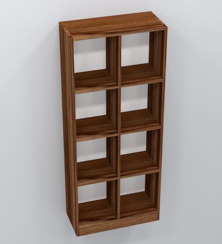 Image of SPECIALITY PANELS 8 Cube Bookshelf with Drawer, Walnut Brown Wood Finish, Open Storage Organizer, Freestanding Display Shelf